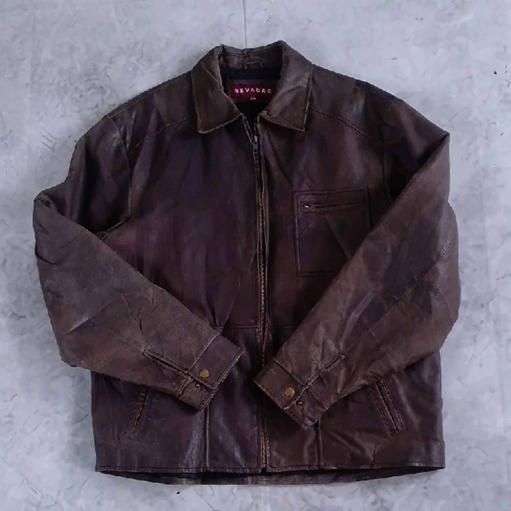 Vintage 90s NEVADA Brown Leather Jacket for Men - Picture 10 of 13